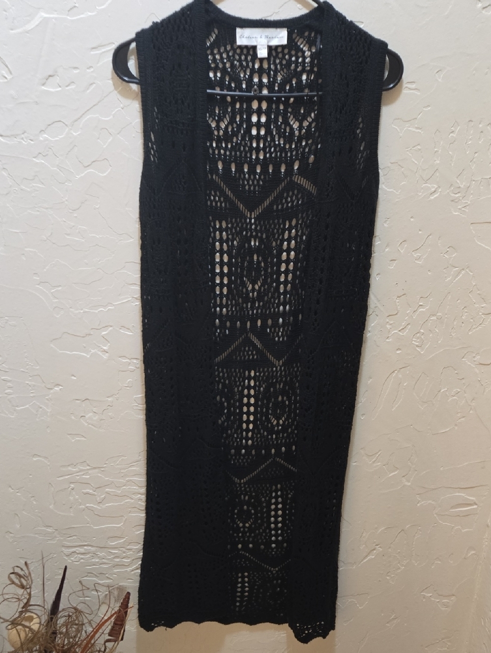 Chelsea & Theodore Black Crochet Openwork Vest